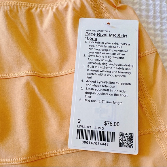 NWT♥️LULULEMON PACE RIVAL SUMMER GLOW SKIRT sz 2 LONG SUN-KISSED ORANGE SKORT - Picture 4 of 8